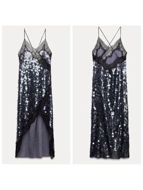 NWOT Zara Collection Runway Sequin Lace Dress Size M